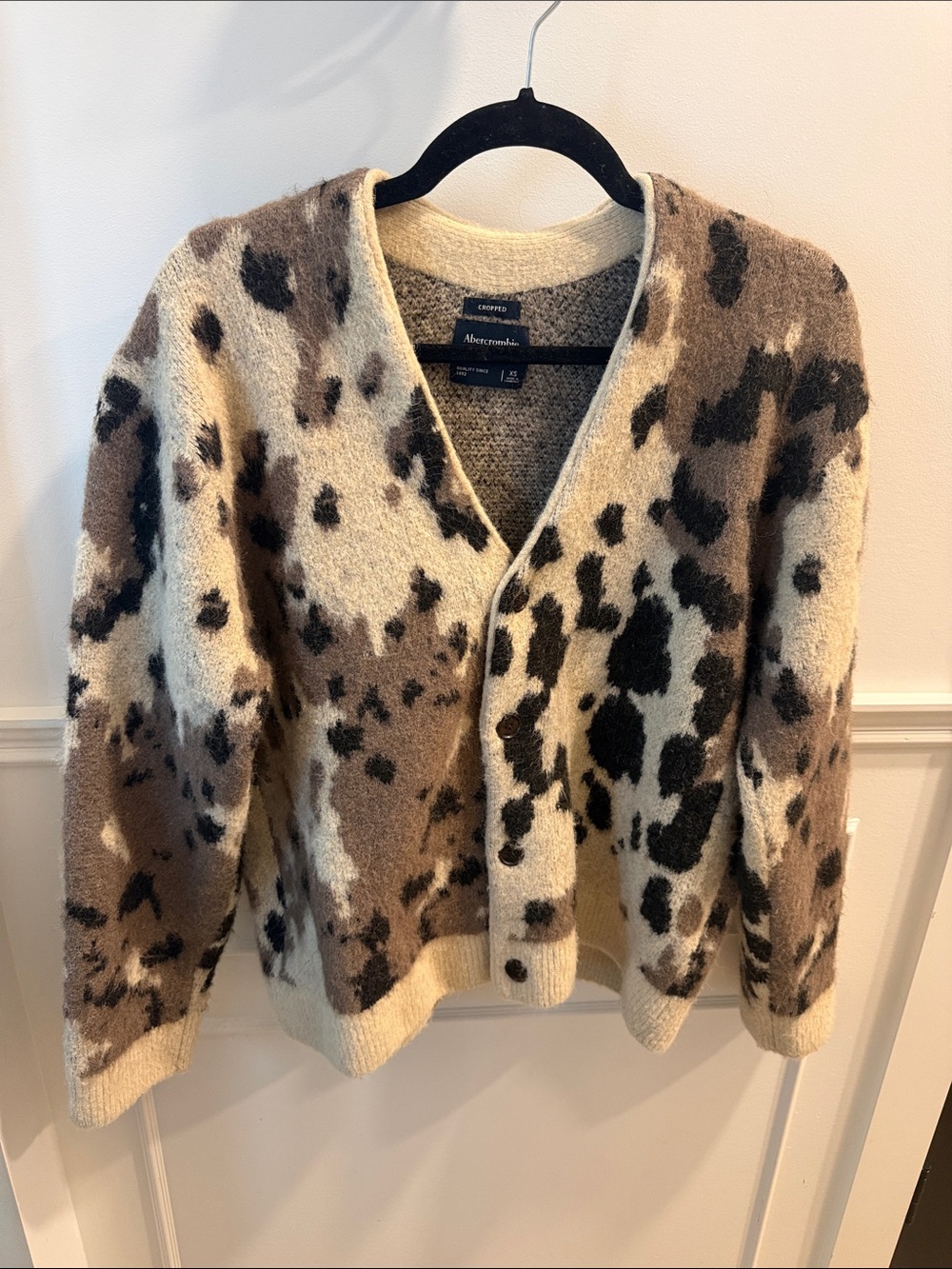Abercrombie & Fitch Cream, Brown and Black Animal Print Cardigan